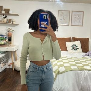 sage cropped cardigan